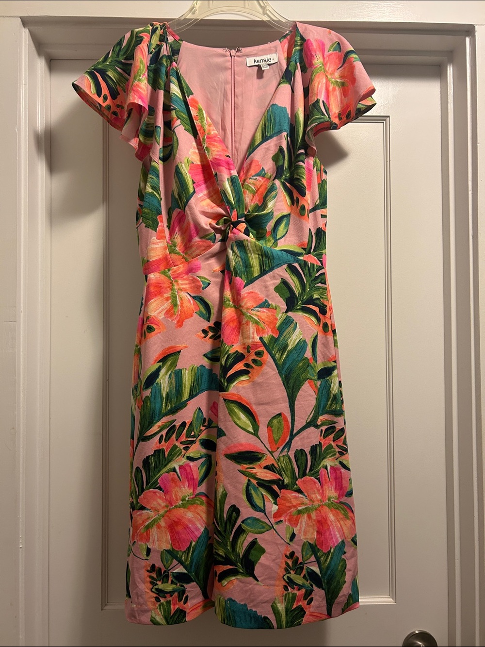 kensie Pink Tropical Floral Knot-Front Midi Dress - Size 4, NWOT